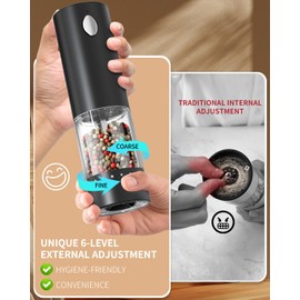 CIRCLE JOY Electric Salt and Pepper Grinder Set Automatic Salt and Pepper Grinder Set with Easy-to-Carry Charging Base and LED Light, USB Rechargeable, Upgrade External Adjustable Coarseness