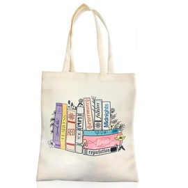 QWEPU TS Printed Fabric Bag, TS Album Inspired Carry Bag Women, TS Shopping Bag, TS Tote Bag, Carry Bags, Gift Music Lover, 40 x 35 cm, TS Gifts Reusable, White