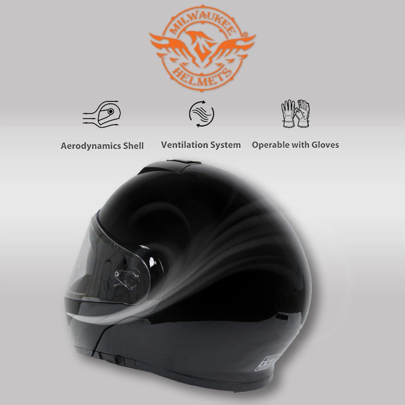 Milwaukee Helmets MPH9813DOT Gloss Black Menace DOT Approved Motorcycle Modular