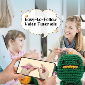 LetCartMaker Häkelset für Anfänger, Dinoo Häkelset, Häkel-Starter-Set mit Schritt-für-Schritt-Video-Tutorials, Geburtstags-, Feiertagsgeschenk für Kinder und Erwachsene