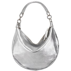 SH Leder Mina G668 Women's Crescent Shaped Bag Stylish Banana Shoulder Bag Leather 30 x 22 cm, silver