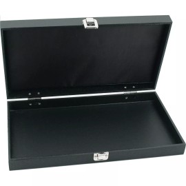 FindingKing Black Jewelry Display Case (Single metal clasp) w/ Gray 32-slot Plastic Tray