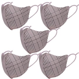 Women's Mask, Stylish, Adult, Cute, Tartan Check, Pattern, Washable, Design, Purple, 5 Pieces (Mask Case, Portable, Convenient, Zip Type, Individually Wrapped)