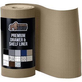 Gorilla Grip Drawer and Shelf Liner for Cabinet, Slip Resistant Non Adhesive Protection for Kitchen, BPA Free Smooth Surface Plastic Liners for Cabinets, Bathroom Cupboard Drawers, 12x20, Beige
