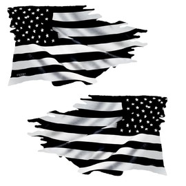 Black & White Tattered Mirrored USA Flag Sticker 2 Pack