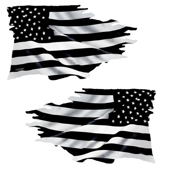 Black & White Tattered Mirrored USA Flag Sticker 2 Pack