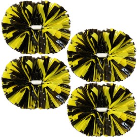PUZINE 4 Pack Cheerleading Pom Poms,Metallic Cheer Pom Poms with Training Baton Handle for Team Sport Spirit Squad Bulk Cheerleaders(Black and Yellow)