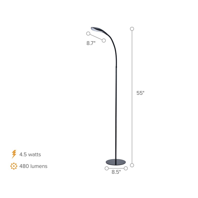 Bostitch Office Gooseneck LED Floor Lamp, Flexible Silicone Design, 72"