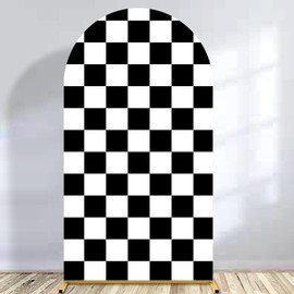 Arch Backdrop Covers Racing Checker Texture Black and White Chiara Arch Cover for Baby Shower Birthday Party Race Car Theme (7.2FT)