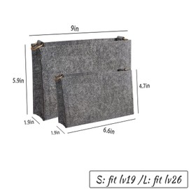 Vecord Felt Purse Insert Organizer 26 19 Toiletry Pouch Insert with D Ring Attach Chain Strap Grey S