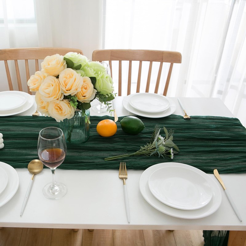 CHUQING Table Runner Cheesecloth Emerald Green Boho Gauze Cheese Cloth