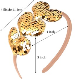 Pvoiue Valentines Day Headband Gold Heart Headband Valentines Day Hair Accessories for Women Girls, Laser Holography Sequins Heart Designs for Party Date, 1Pcs