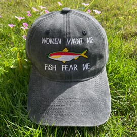 Women Want Me Fish Fear Me Embroidered Baseball Cap Dad Hat for Men Black
