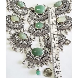 Natural Green Jade Cabochons Vintage Turtle Handmade Bib Gemstone Necklace Earrings Bracelet