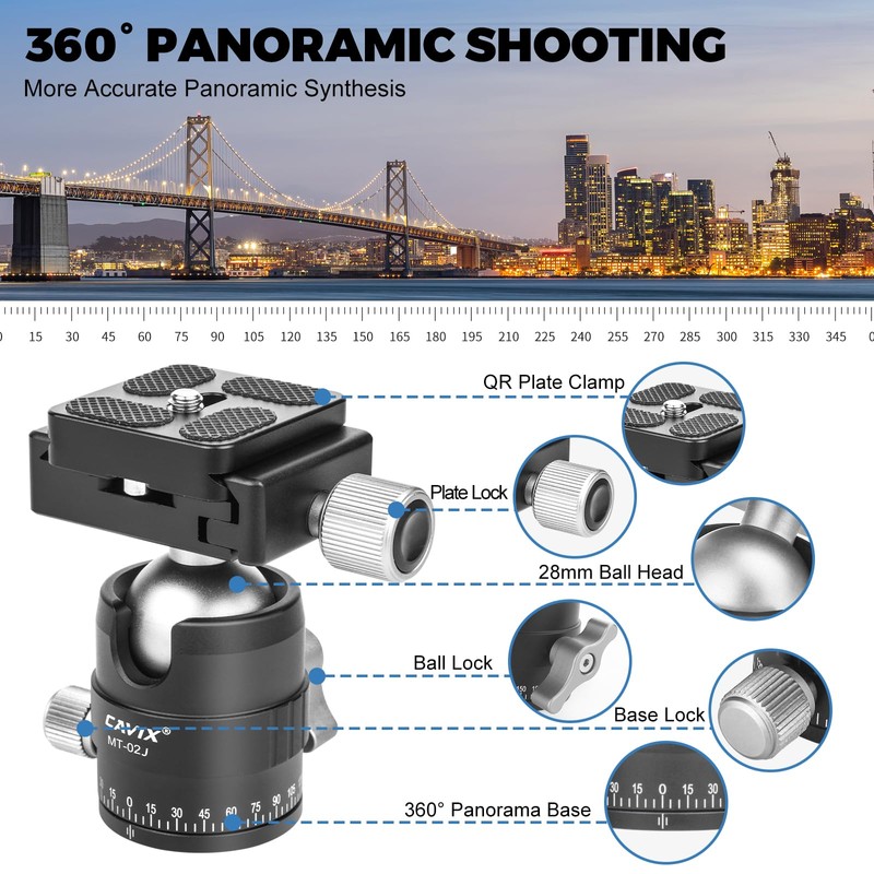 CAVIX Travel Mini Tripod with 360° Ballhead Lightweight Portable Compact