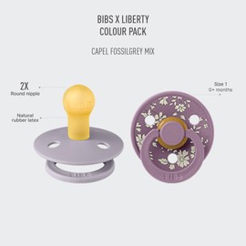BIBS Colour Liberty Pack of 2 BPA Free Cherry Shape Nipples Natural Rubber/Latex, Made in Denmark, Size 1 (0-6 Months), Capel Fossil Grey