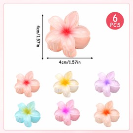 Feliciay Pack of 6 Flower Hair Clips, Cute Acrylic Hair Clips for Women Hair, Hawaii Non-Slip Hair Jaw Clips, Hair Styling Accessories, Non-Slip Hair Clip for Fixing Hair, 4 cm