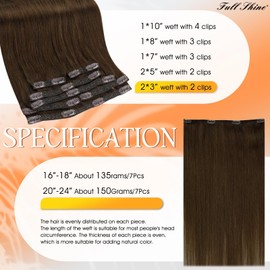 Full Shine Full Shine Chestnut Brown Clip ins Human Hair 135 G Chestnut Light Brown Clip in Hair Extensions Real Human Hair to Add Volume 16 Inch 7 Pcs