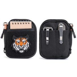 EDC Pouch, Pocket Organizer, Mighty Pouch for Men, EDC Bags with Velcro, Small Tool Pouch with D-Ring, Elastic Organizers Utility Pouch for Multitools, Nylon Compact Organizer (Black)