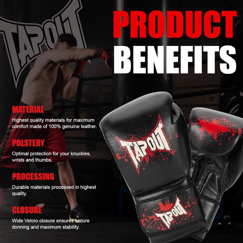 Tapout Rialto 960006 Leather Boxing Gloves Black / Ecru/Red 10