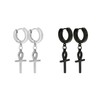 ANTI-TARNISH Stainless Steel Ankh Cross Dangle Hinged Hoop Earrings Huggie