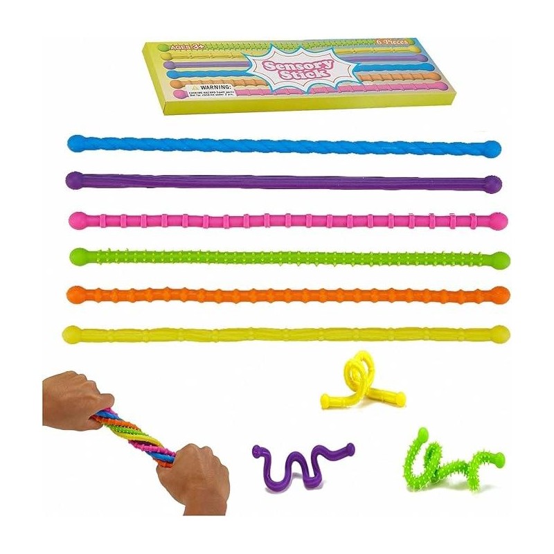 Fidget Toys Sensory Stick Set 6 Pack with Stretchy Textured