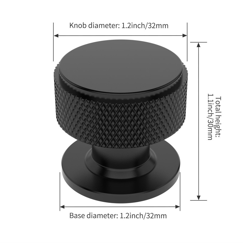Furniware Matt Black Drawer & Cupboard Knobs, Pack of 10,