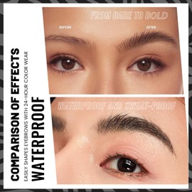 Curved Eyebrow Pencil with 10Pcs Stencils, 2-in-1 Dual-Ended Microblading Eyebrow Pen with Curved Brush-Tip and Fork-Tip for Hair-Like Brows, Waterproof Eyebrow Pencils for Women, Cool Brown