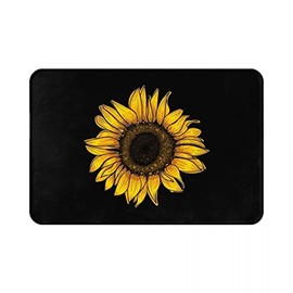 Sunflower Bathroom Rug Bath Decor Accessories, Black and Yellow Flower Floral Sunflower Bath Mat, Non Slip Soft Flannel Bath Rug Entryway Doormat for Living Room Bedroom Kitchen Home 16 X 24 in -Small
