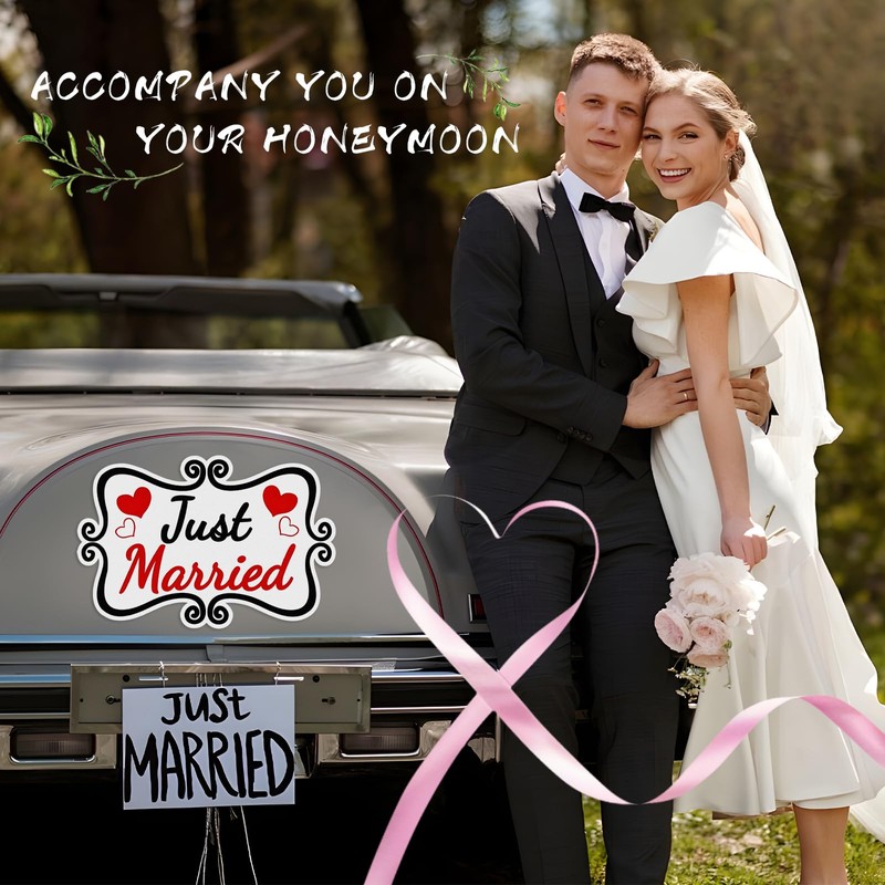 2 PCS Large Just Married Car Decorations, 13.9 x 8.8
