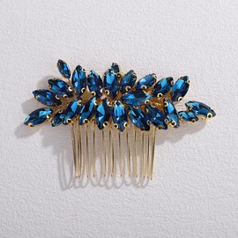 Xerling Full Rhinestone Hair Comb Women Wedding Small Side Comb Multi Color Hair Piece Jewelry for Brides Bridal Headpiece Head Accessories for Prom Gift (Gold Peacock Blue)