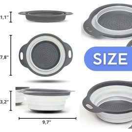 White Round Silicone Collapsible Colander – Silicone Round Kitchen Strainers with Plastic Handles Small Foldable Kitchen Strainer Perfect for Draining Pasta Vegetable and Fruit