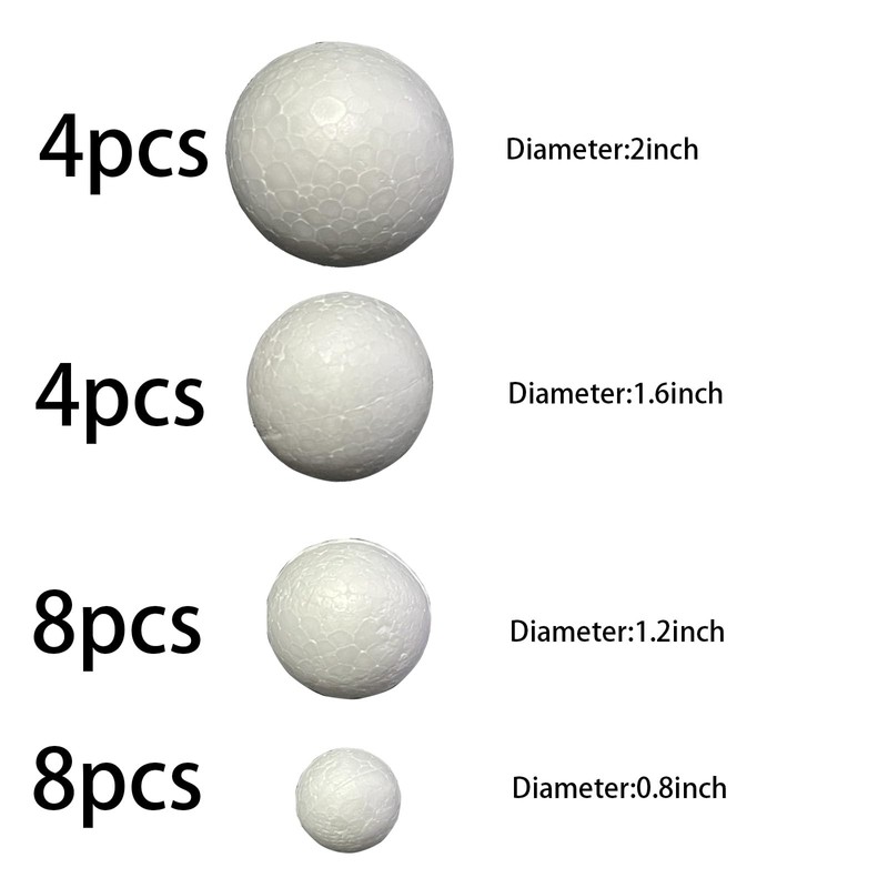 24 Pcs Craft Foam Balls, Smooth Blank Styrofoam Balls for