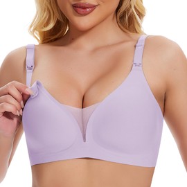 DOCUMO Pregnancy Nursing Bra for Women Lace Wireless Bra No Underwire Comfort Maternity Bra Seamless Breastfeeding and Sleep Bras (Purple,2X-Large)