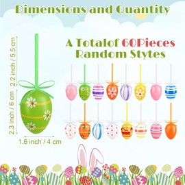 Elcoho 60 Pieces Easter Hanging Eggs Colorful Plastic Easter Eggs Easter Hanging Ornaments Easter Decoration, Random Styles