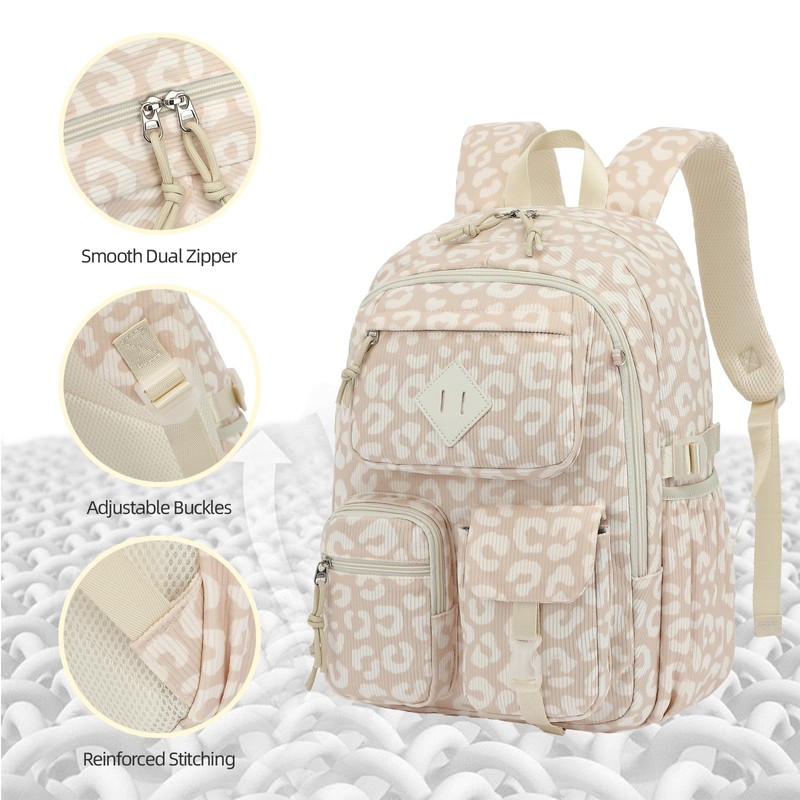 Lrenagao 3Pcs Corduroy School Backpack for Girls, Kids Large Capacity