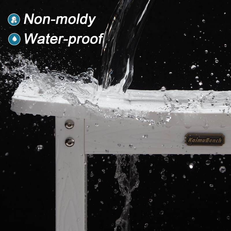 Waterproof Shower Bench, White Poly Shower Stool for Shaving Legs,
