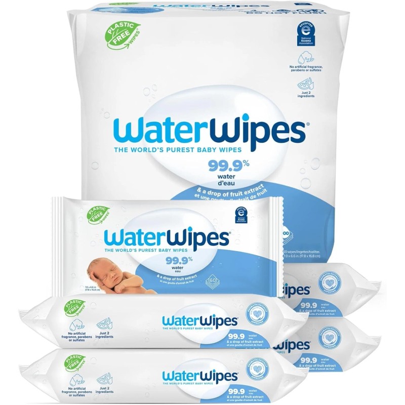 WaterWipes Plastic-Free Original Baby Wipes, 99.9% Water Based Wipes, Unscented