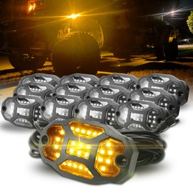Winunite 12 Pods Amber Rock Lights Wide Angle Underglow Lights with Extension Wires, IP67 Waterproof Fender Lights for Trailer Off Road Truck ATV UTV SUV Motorcycles