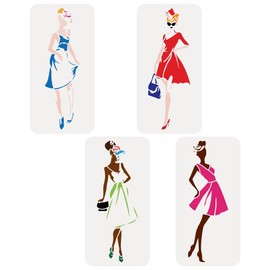 FINGERINSPIRE 4 PCS Fashion Woman Stencil for Painting – 5.9x11.8inch Plastic PET Lady Beauty Dress & Hat Drawing Templates for Home Wall & Floor Decoration