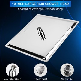 Voolan Rain Shower Head with Arm and Flange, High Flow Ceiling Rainfall Showerhead Made of All Metal Stainless Steel, Waterfall Full Body Coverage (10 Inch, Chrome)
