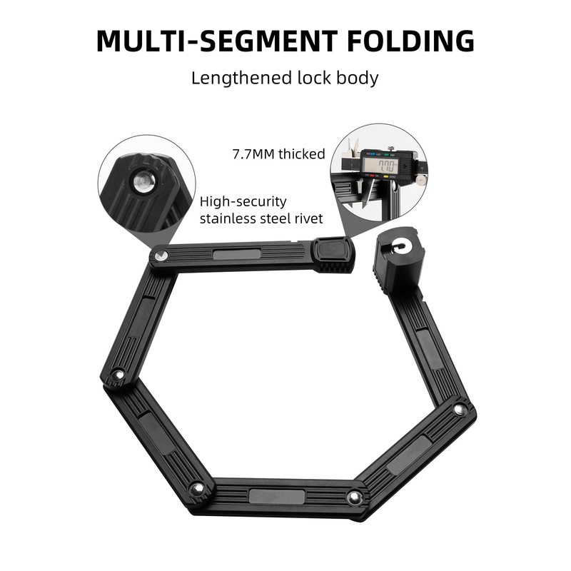 ROCKBROS Anti-Theft Folding Bike Lock,Bold Diameter 0.7cm,High-Strength ABS Material,Portable Folding