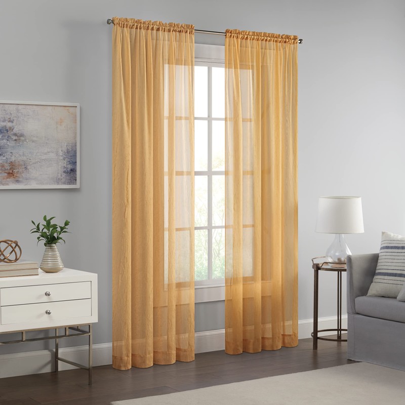 Eclipse Emina Crushed Sheer Voile Window Curtain Panel, Rod Pocket