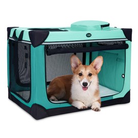 Ownpets Collapsible Dog Crate, 30 inch Portable Travel Dog Crate for Medium Dogs, 4-Door Foldable Pet Kennel with Durable Mesh Windows & Double-Sided Soft Mat