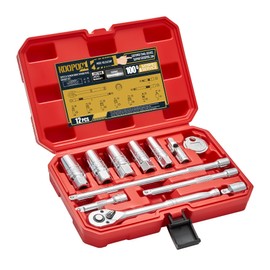 12pc Spark Plug Socket Set with 3/8" Drive Ratchet Wrench,3 Extension Bars(3",6",10")，Spark Plug Gap Tool,6pt CR-V Socket Sets with Rubber Rings,U Joint,1/2" to 3/8" Adapter