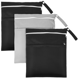 Huiguli Waterproof Cloth Nappies Wet Bags, Pack of 3 Reusable Wet Bag, Large Wet Dry Cloth Nappy Bag with Zip for Baby Swimming, Travel, Gym, Black Grey, Casual