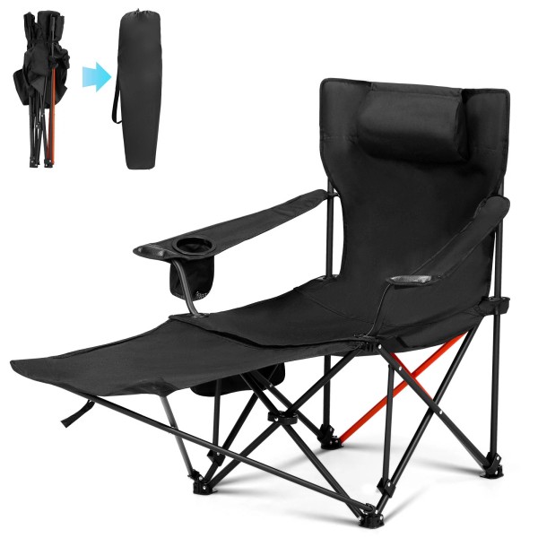 Set of 2 Camping Folding Chair with Footrest, Cup Holder