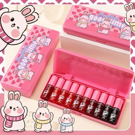 MooGlamor 10 Pcs Lip Tint Set Cute Glossy Lip Stains and Matte Lipsticks with Long-lasting and Quick-drying Mini Lip Gloss Lipstick for Makeup Gift (Rabbit, Lip Gloss)