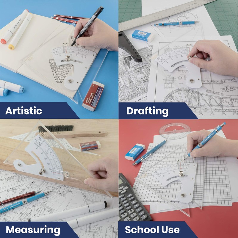 TRIANGLE ADJUSTABLE CLEAR ACRYLIC 8 INCH WITH INKING EDGE