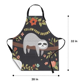 Britimes Sloth Follow Your Dreams Apron Home Kitchen Cooking Baking Gardening for Women Men With Pockets 32x28 inch